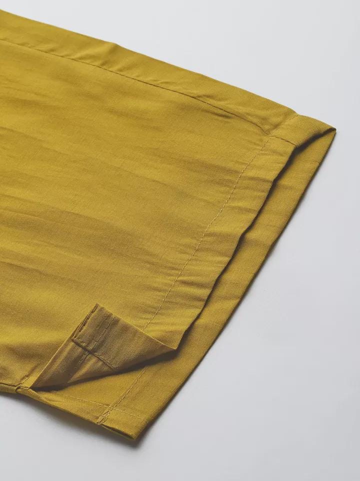 Olive Silk Blend Embroidered Kurta Set with Pink Yoke