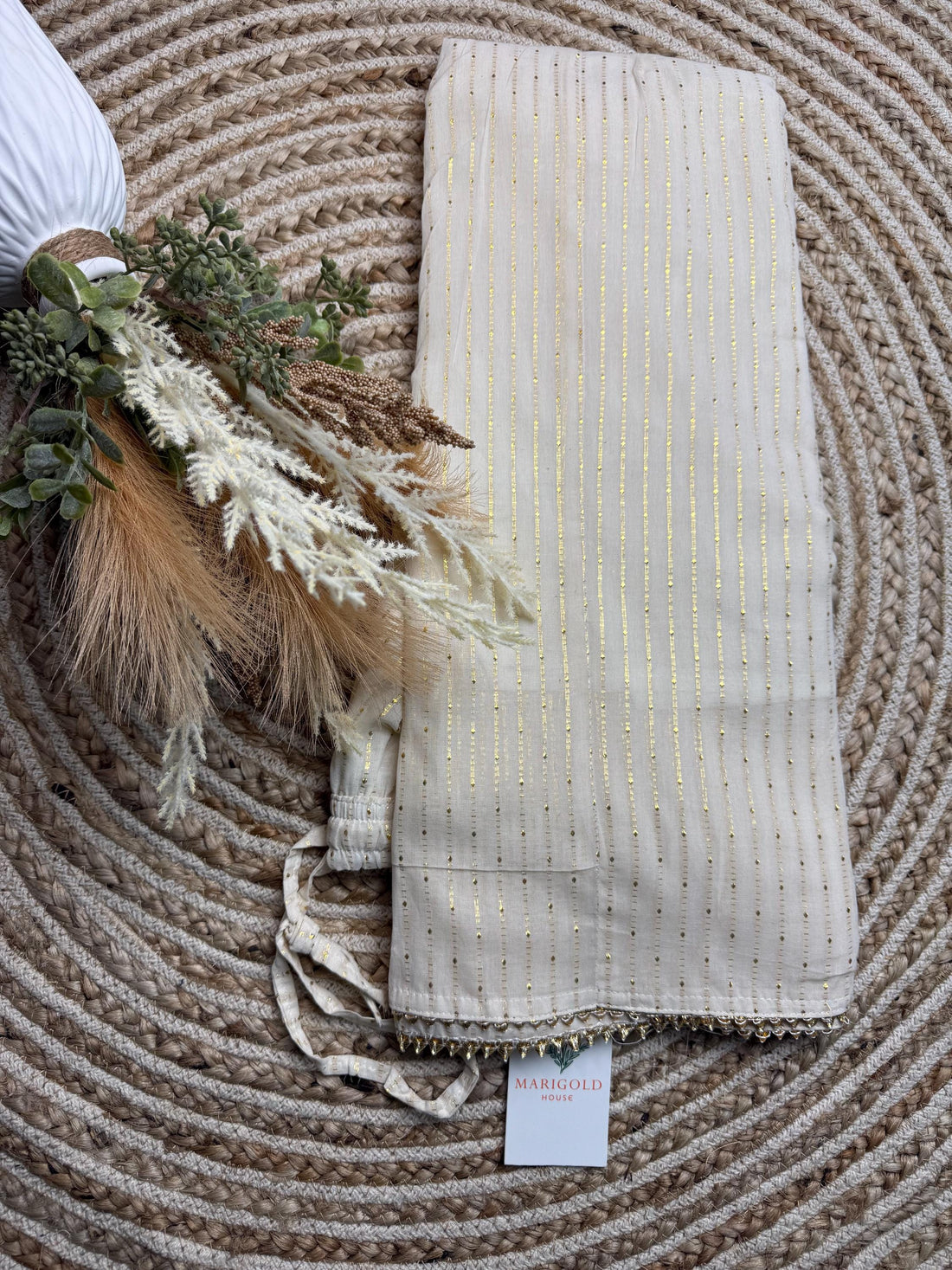 Beige gold foil print Palazzos