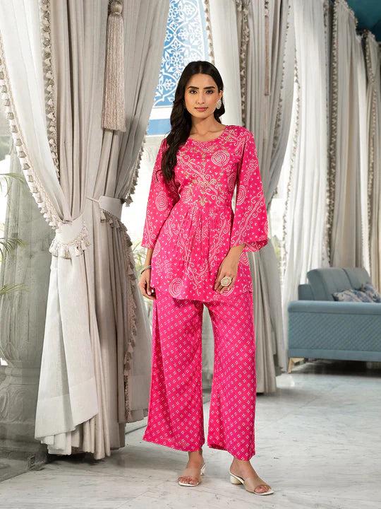 Pink Bandhani Print Co-Ord Set