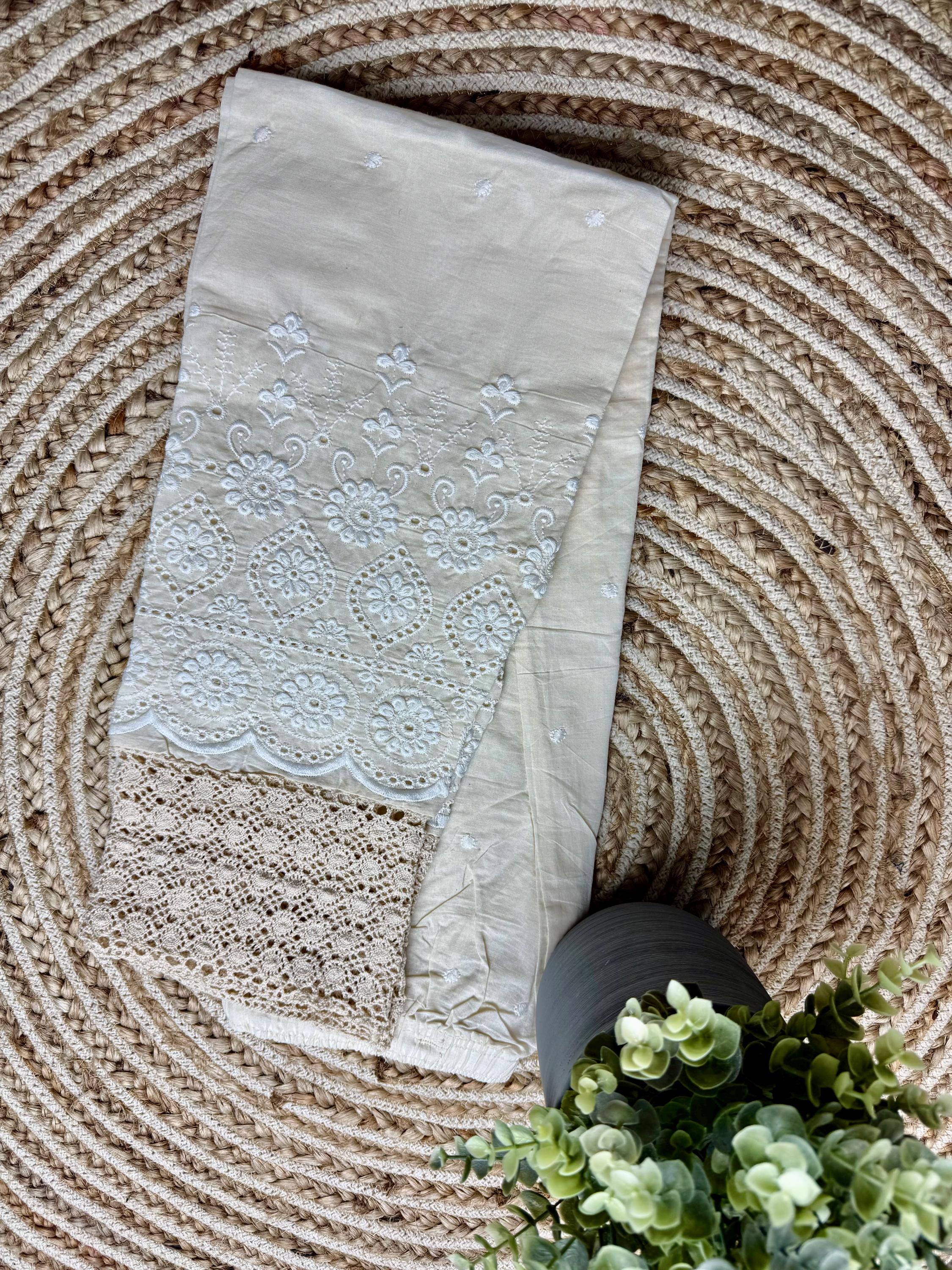 Embroidered Beige Palazzos