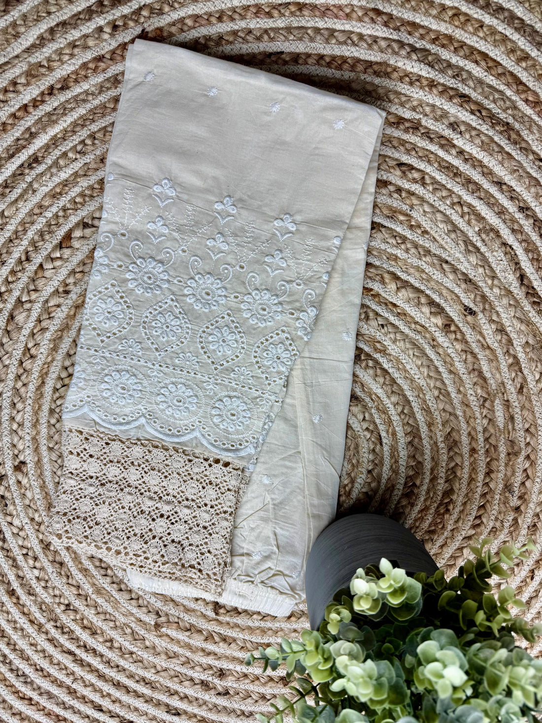 Embroidered Beige Palazzos