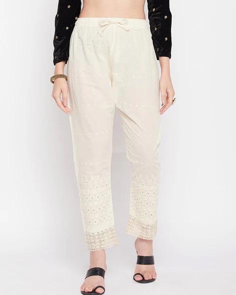 Embroidered Beige Palazzos