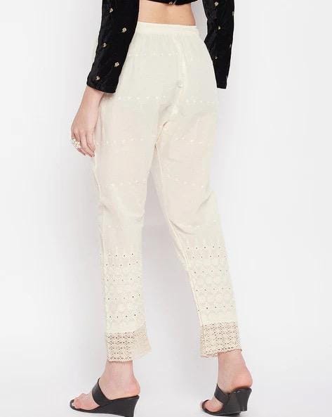 Embroidered Beige Palazzos