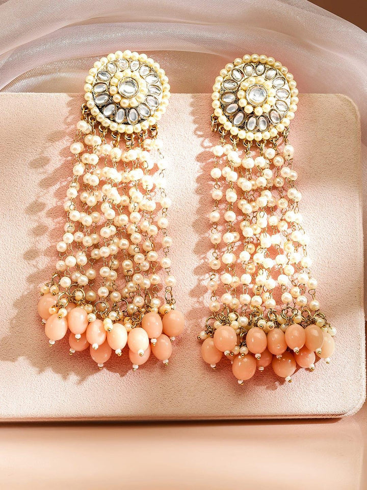 18K Gold-Plated Long Kundan & Pearl Earrings