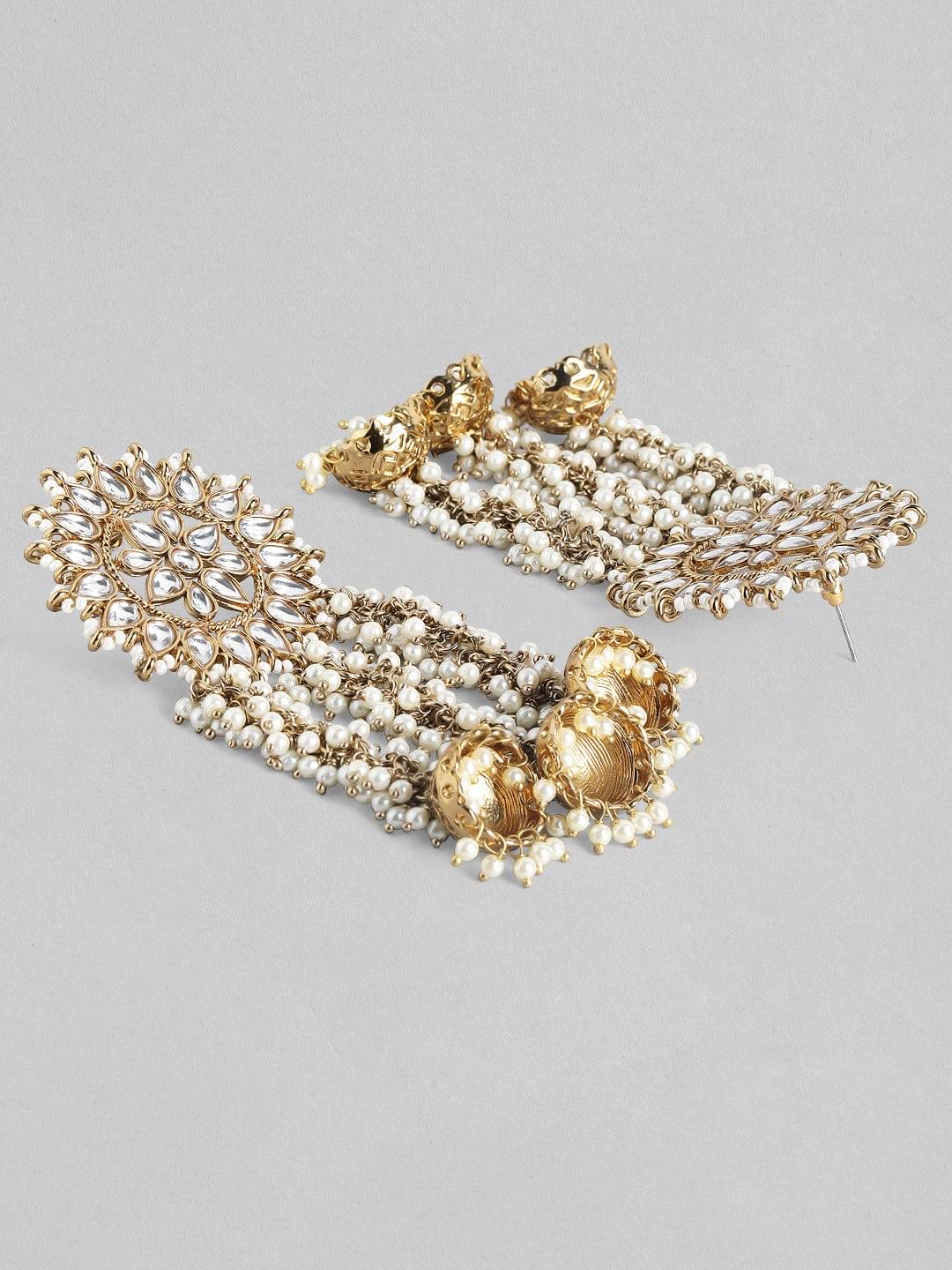 Handcrafted Kundan & Pearl Multi-Jhumka Earrings