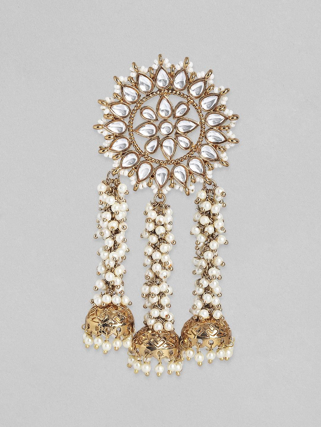 Handcrafted Kundan & Pearl Multi-Jhumka Earrings