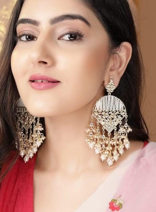 Kundan Dome Dangler Earrings with Off-White Pearl Beads