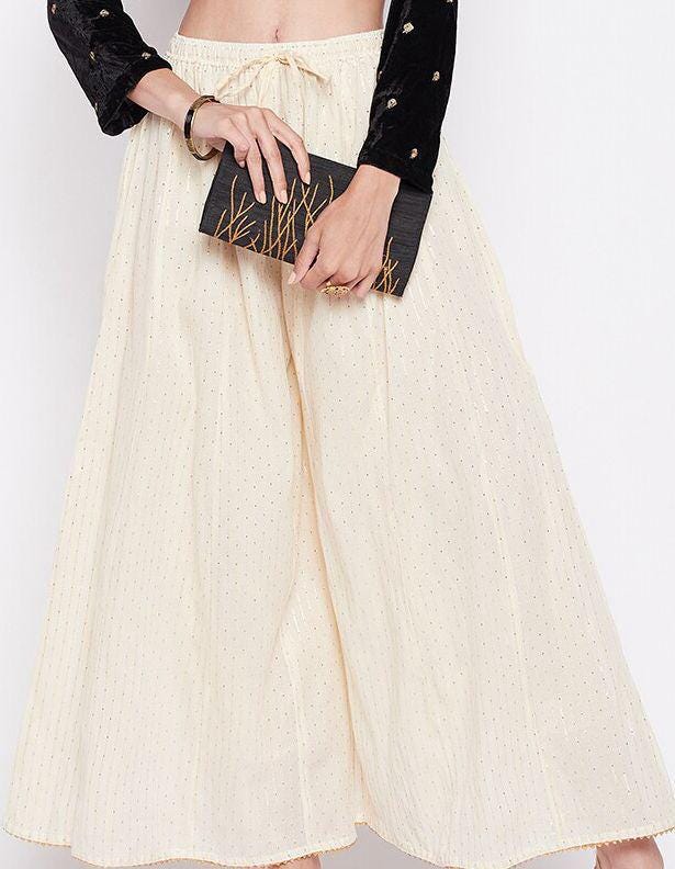 Beige gold foil print Palazzos