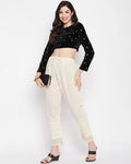 Embroidered Beige Palazzos