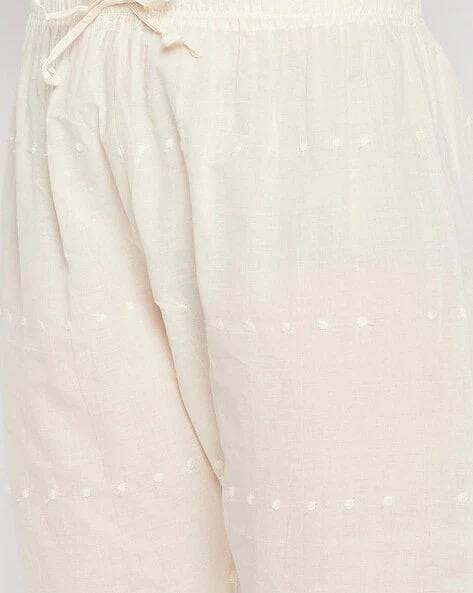 Embroidered Beige Palazzos