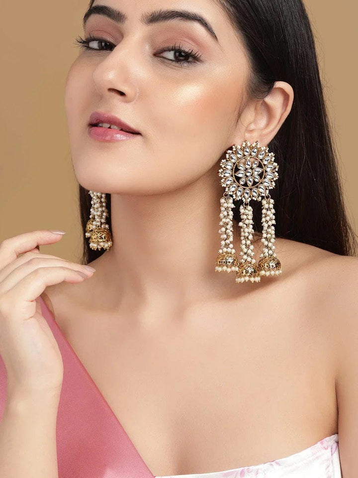 Handcrafted Kundan & Pearl Multi-Jhumka Earrings