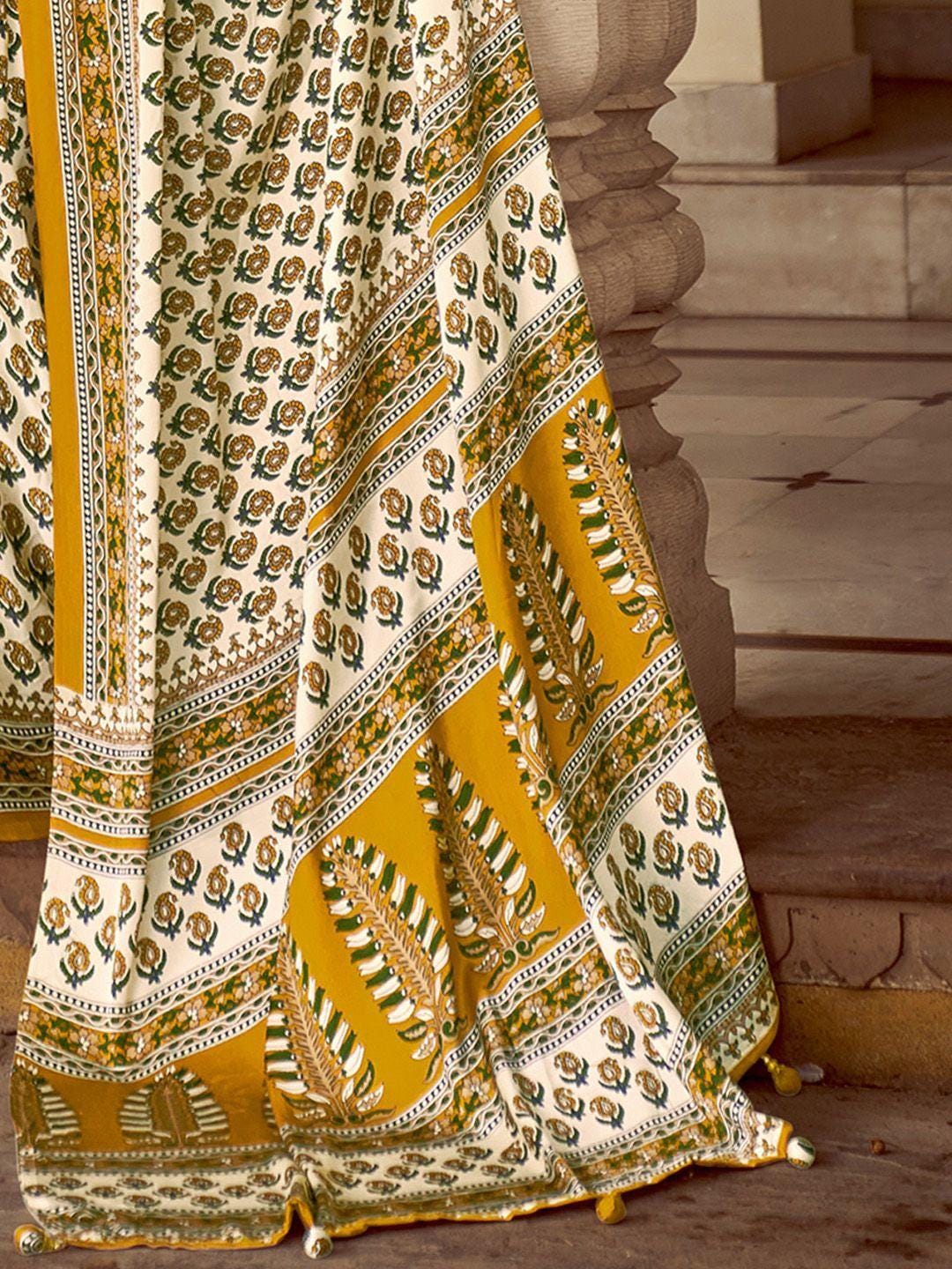 Mustard Ajrakh Printed Saree