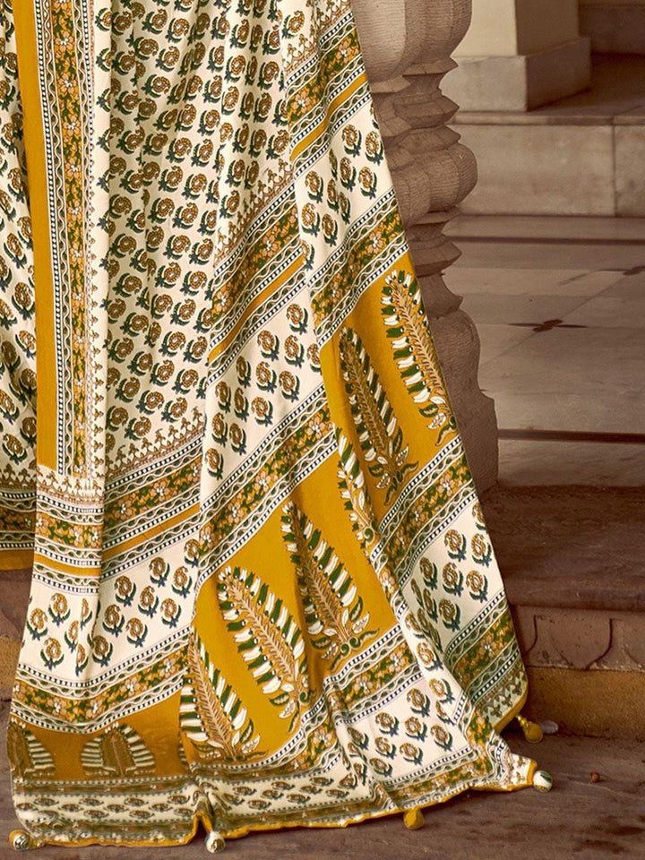 Mustard Ajrakh Printed Saree