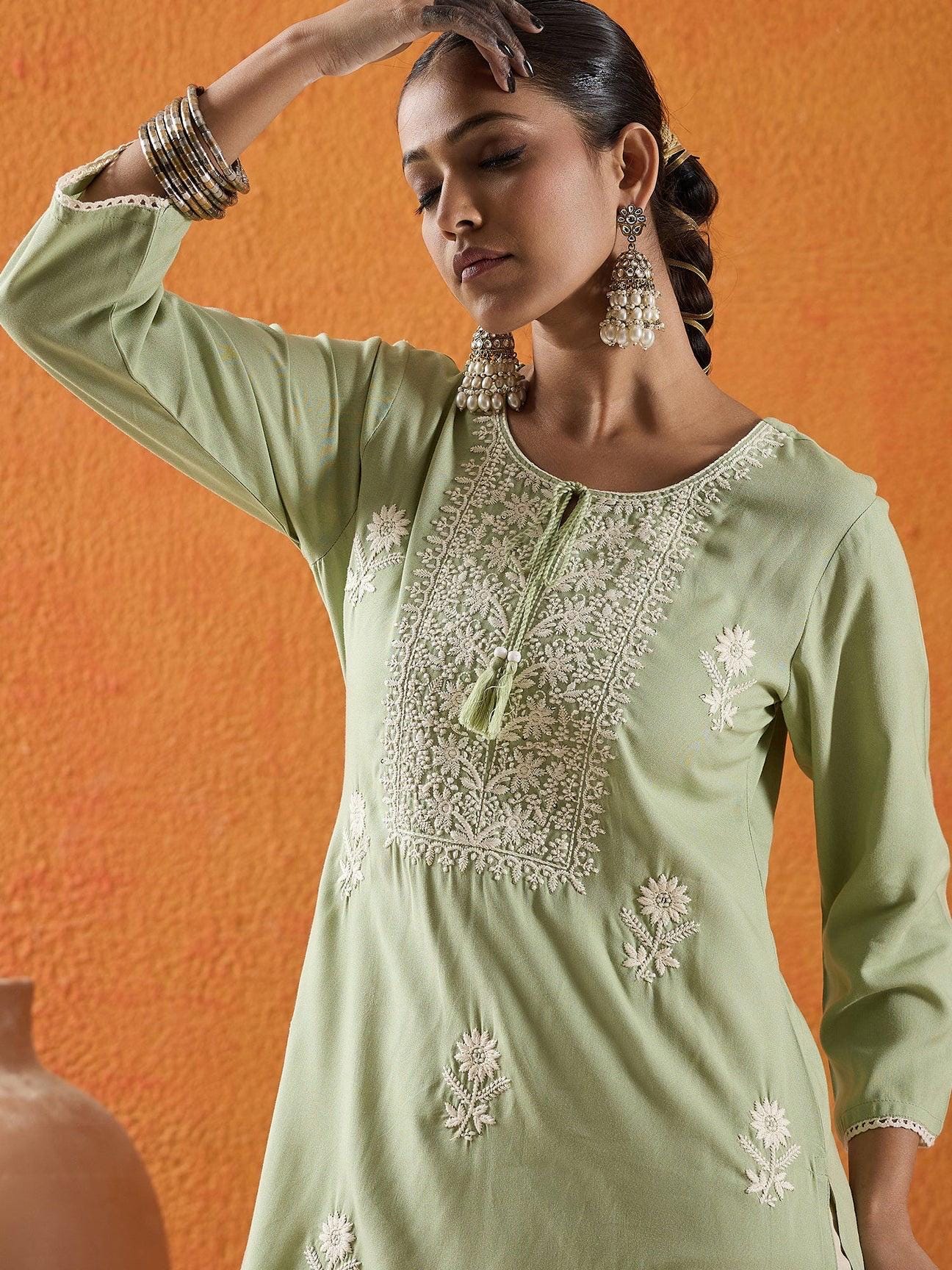 Sage Green Embroidered Kurta
