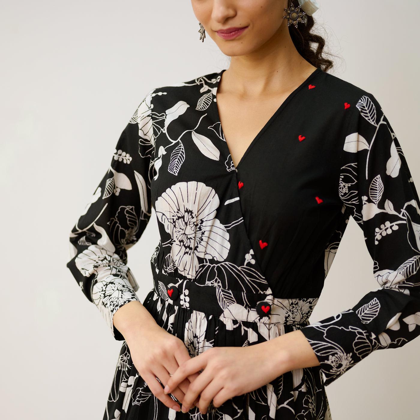 Black Cotton Overlap Dress