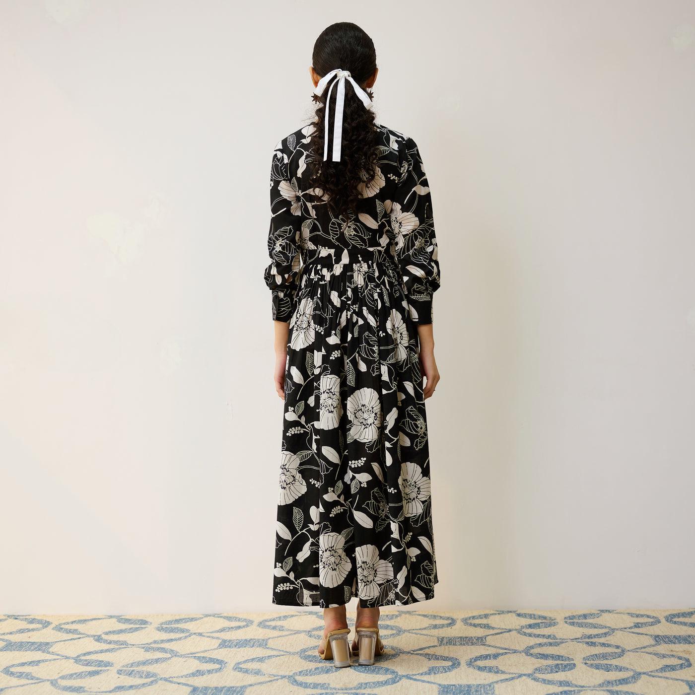 Black Cotton Overlap Dress