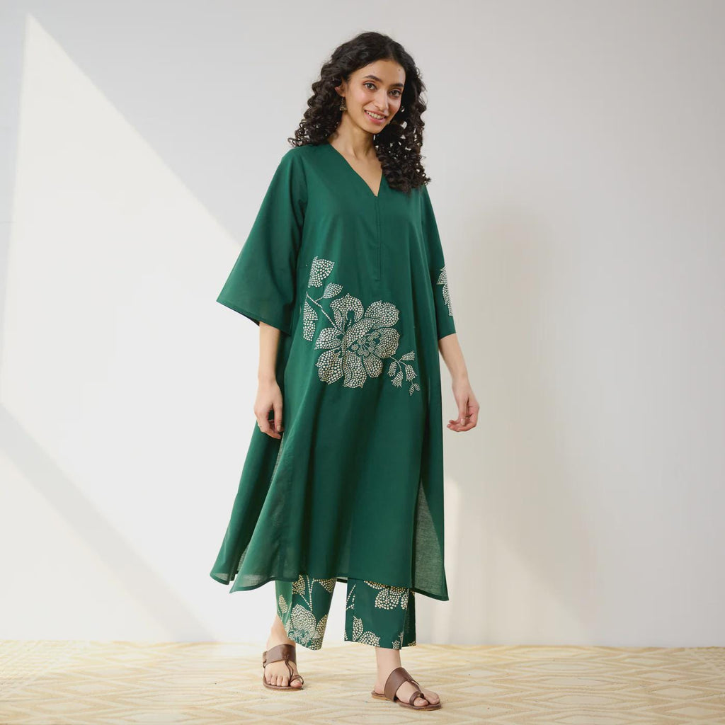 Green Meadow Patchwork Cotton Kurta Set