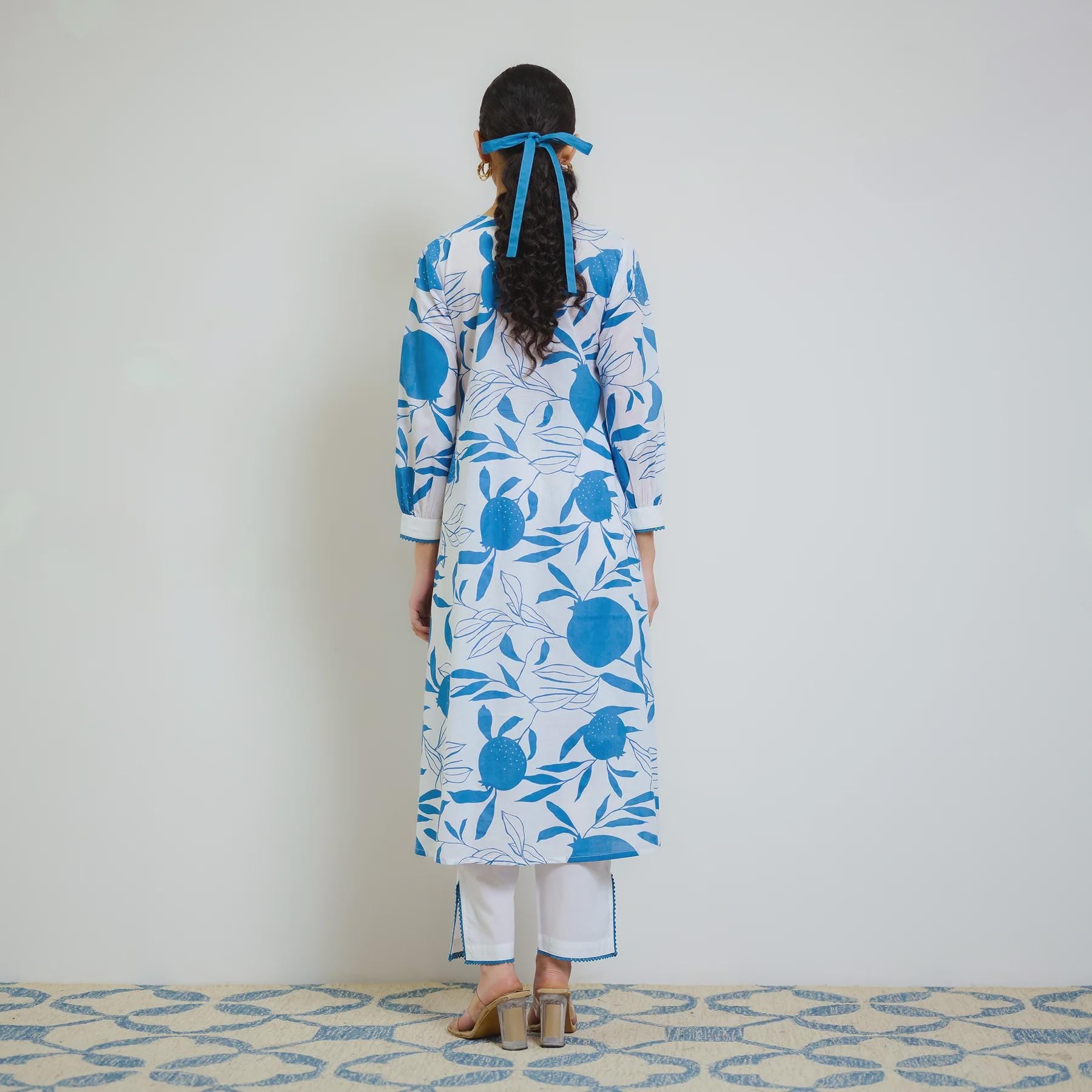 Electric Blue Cotton Kurta Set with Hand Embroidery Detail