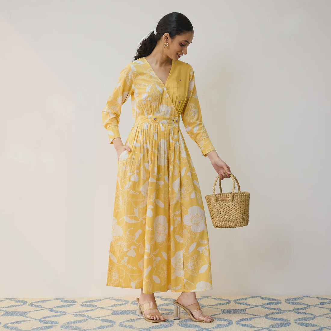 Yellow Cotton Overlap Dress