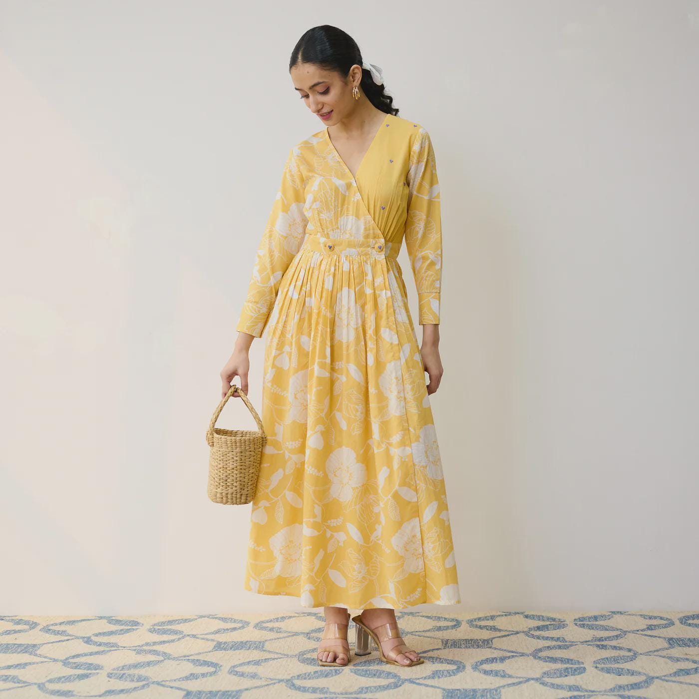 Yellow Cotton Overlap Dress
