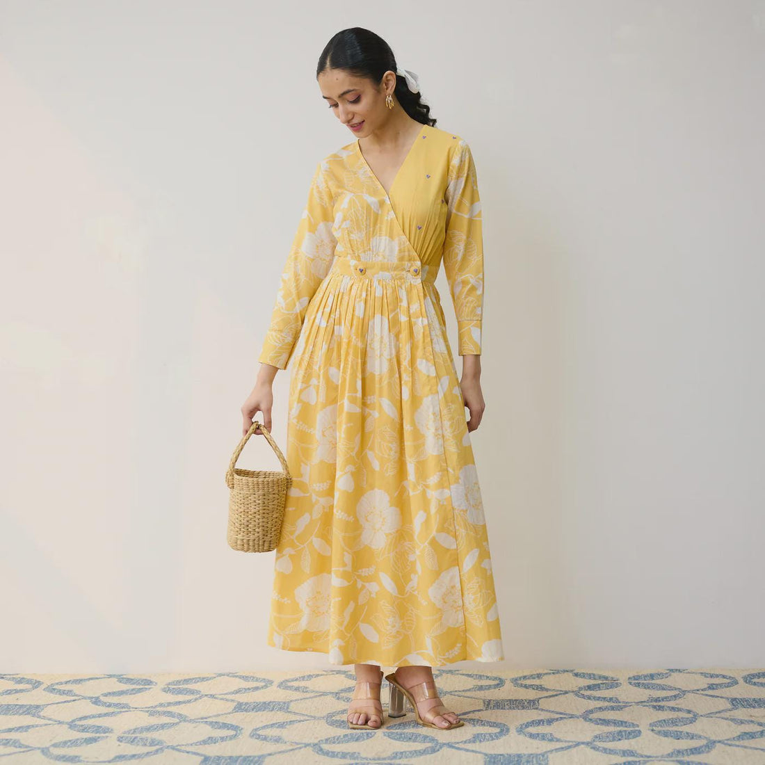 Yellow Cotton Overlap Dress