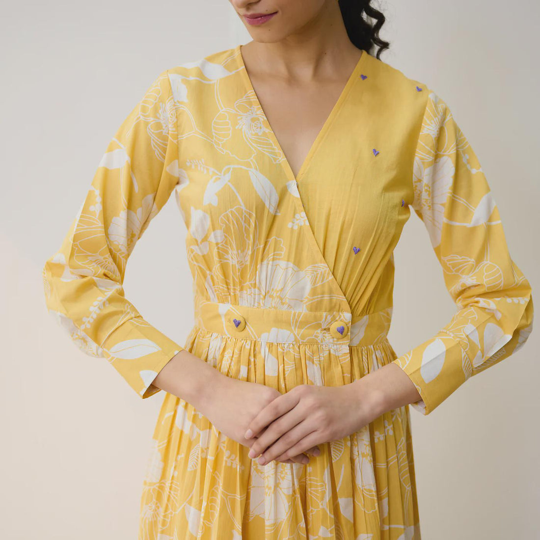 Yellow Cotton Overlap Dress