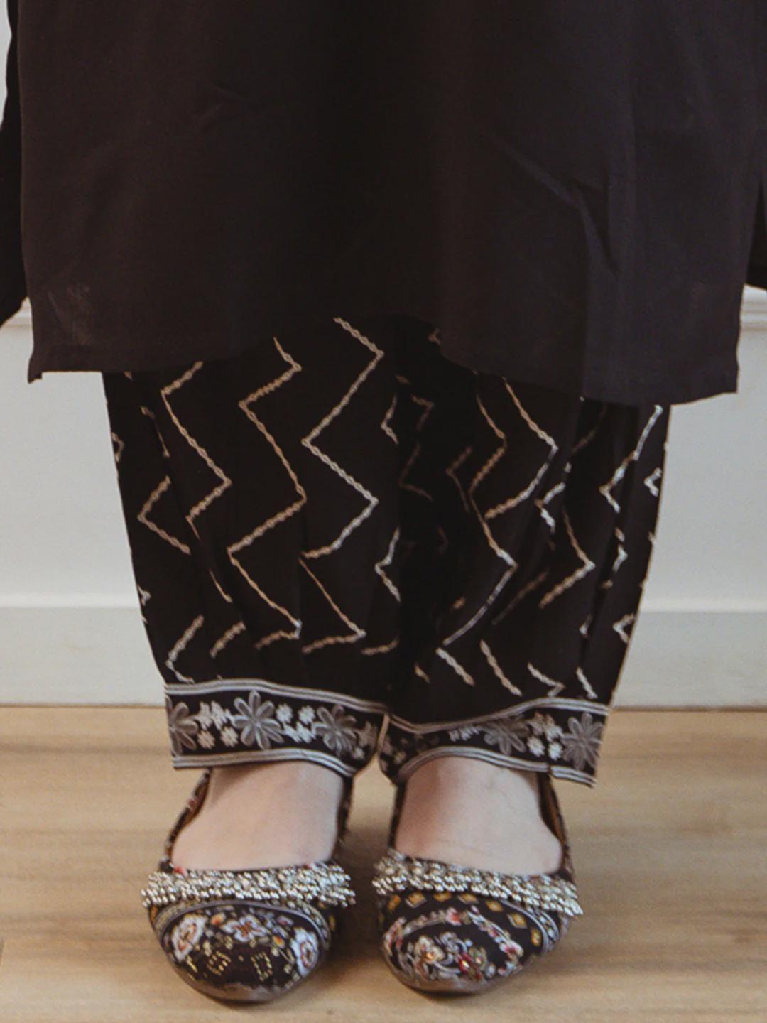 Black Embroidered Straight Kurta Set