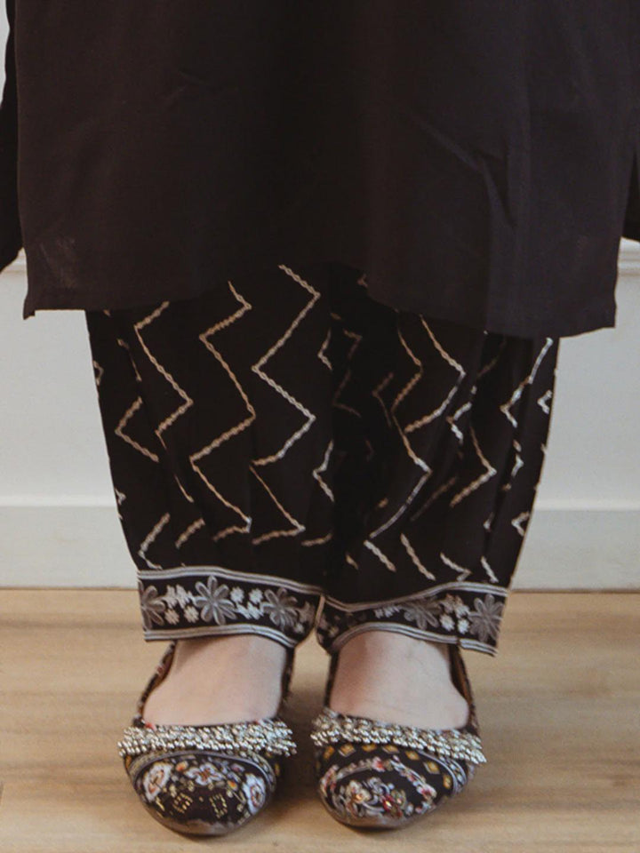 Black Embroidered Straight Kurta Set