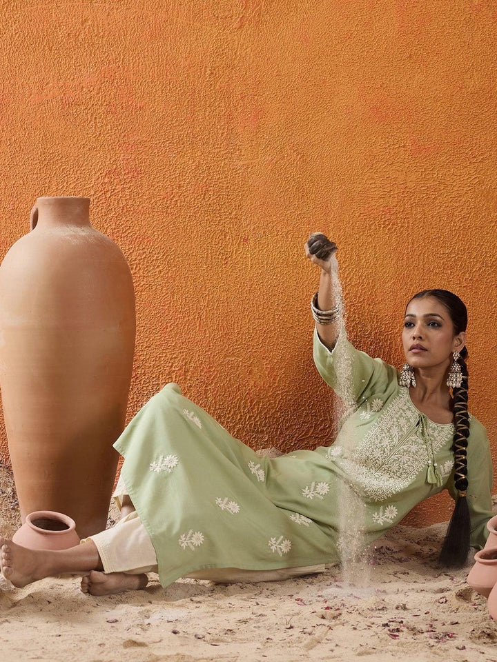 Sage Green Embroidered Kurta