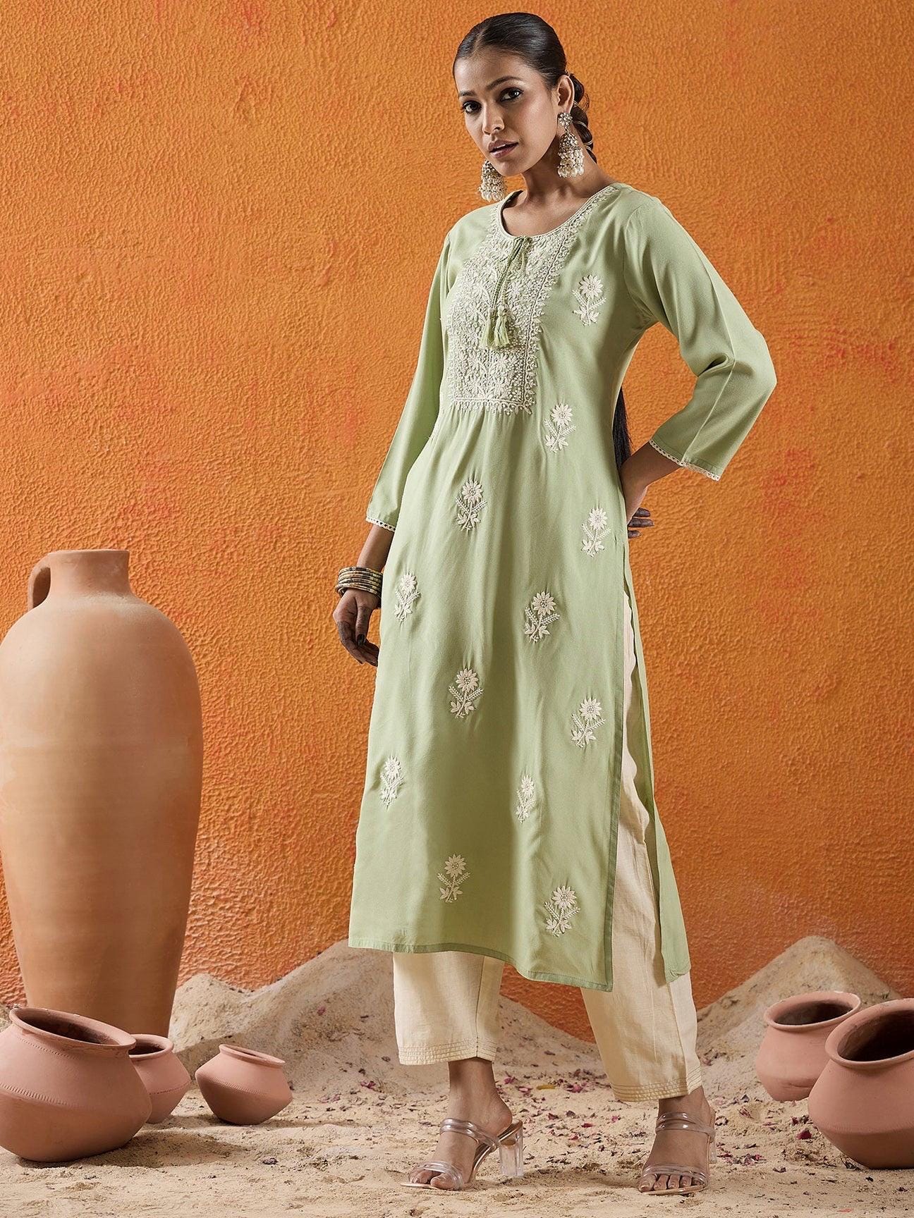 Sage Green Embroidered Kurta
