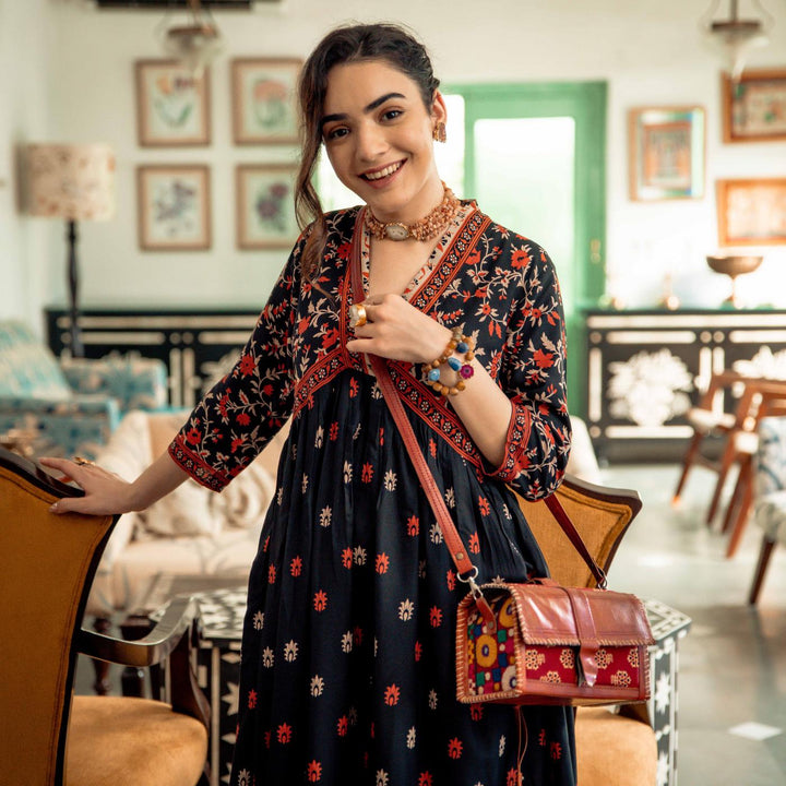 Black Bloom V-Neck Dress