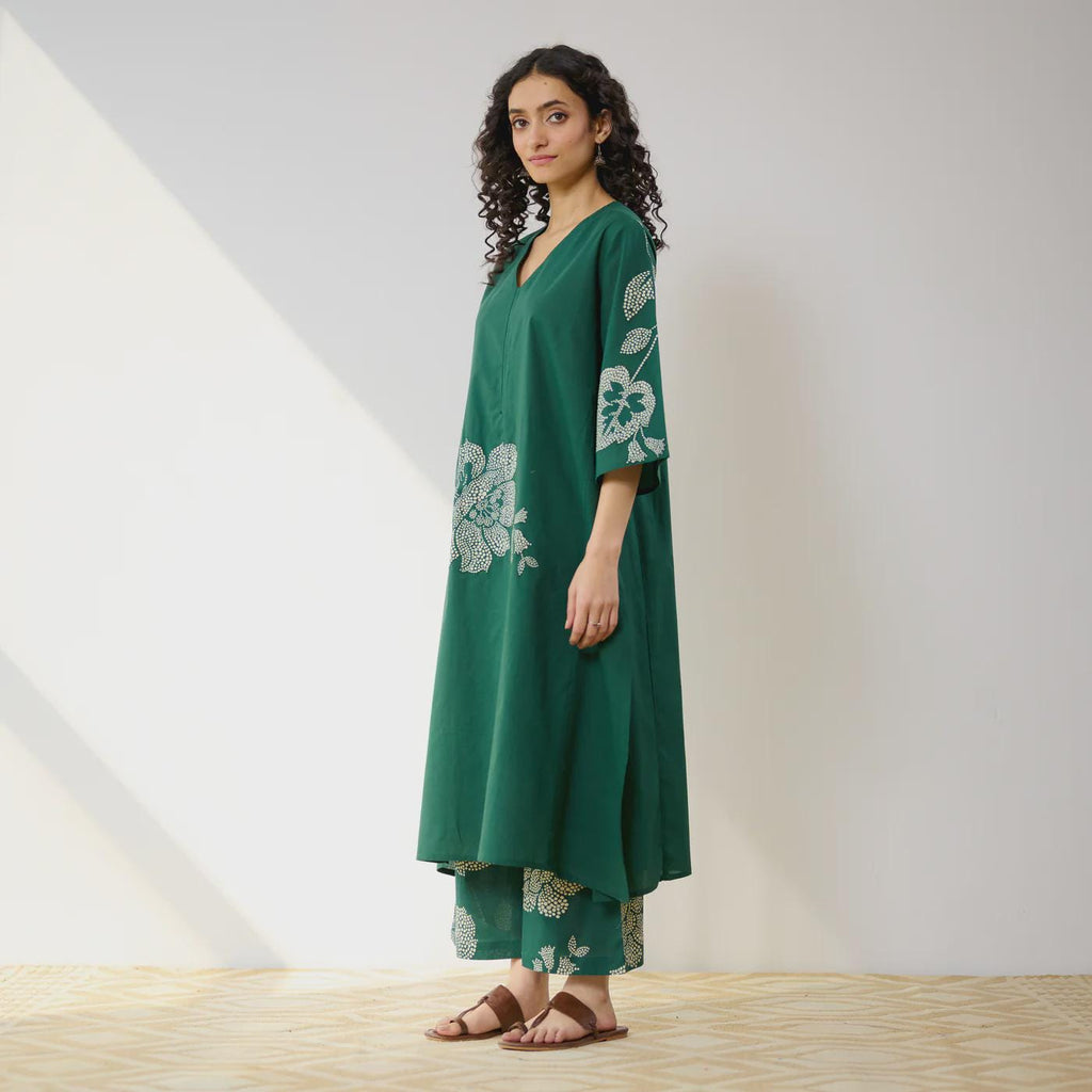 Green Meadow Patchwork Cotton Kurta Set