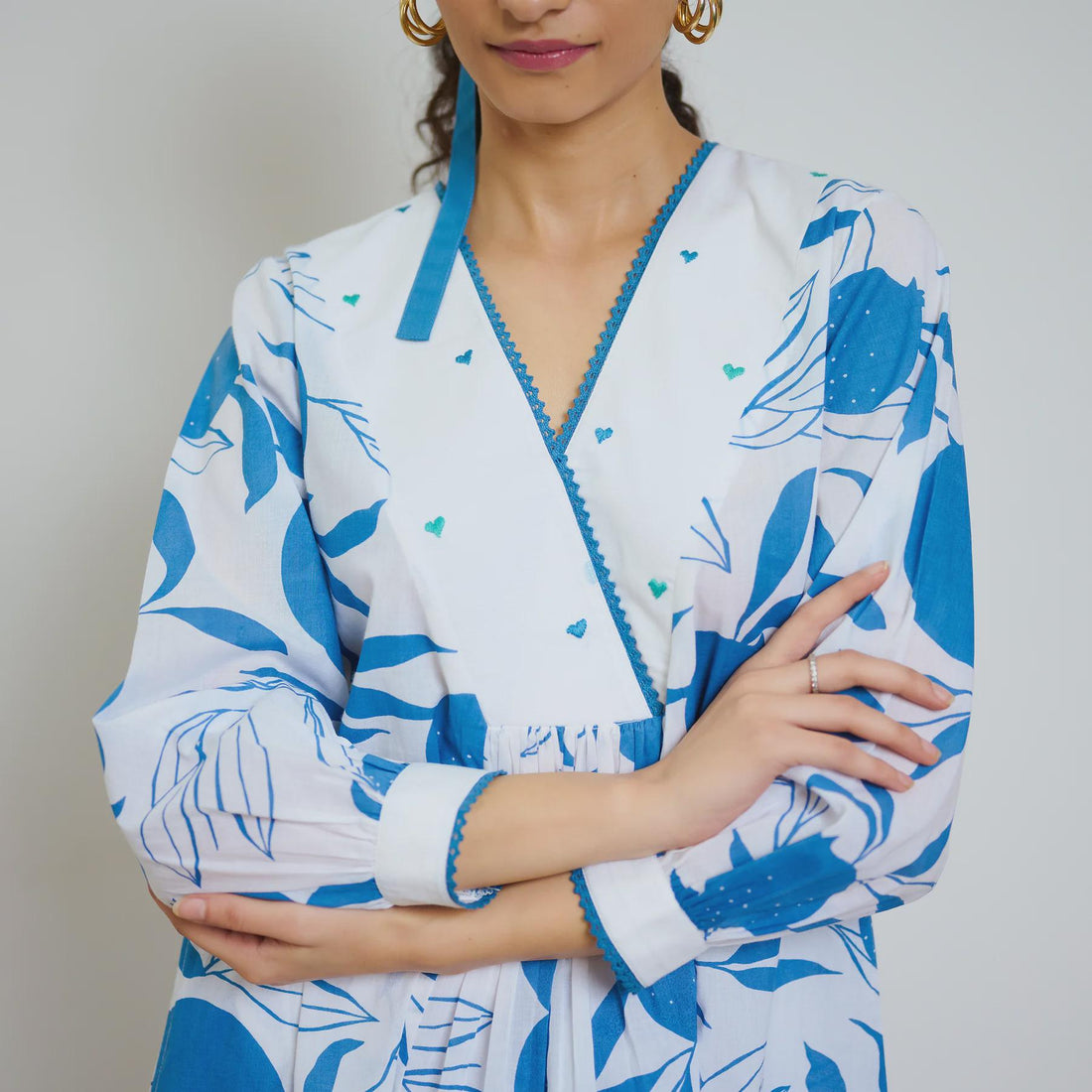 Electric Blue Cotton Kurta Set with Hand Embroidery Detail