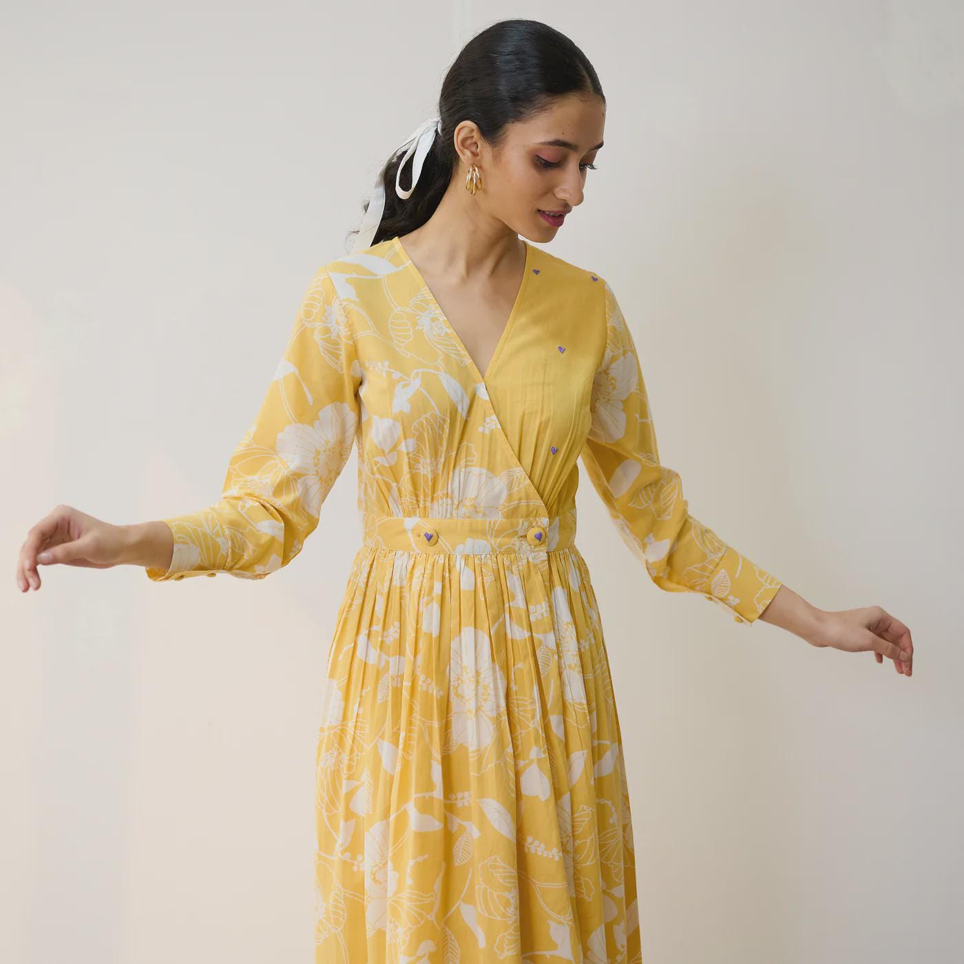 Yellow Cotton Overlap Dress