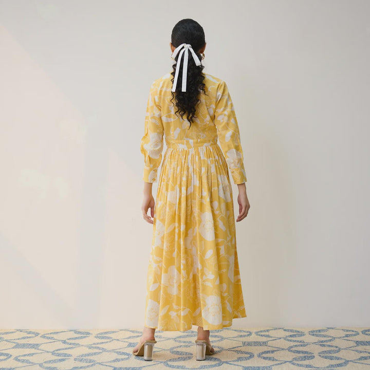 Yellow Cotton Overlap Dress