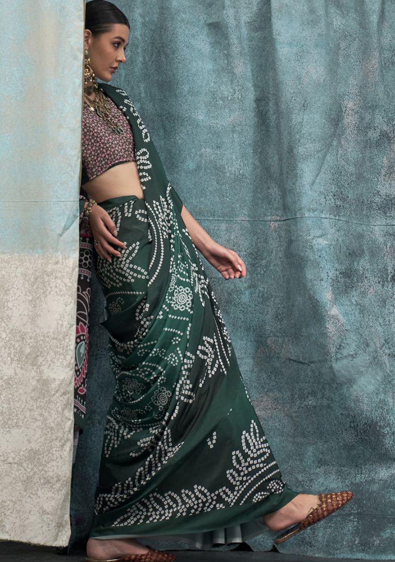 Green Printed Crepe Saree: Lightweight Elegant Ethnic Wear