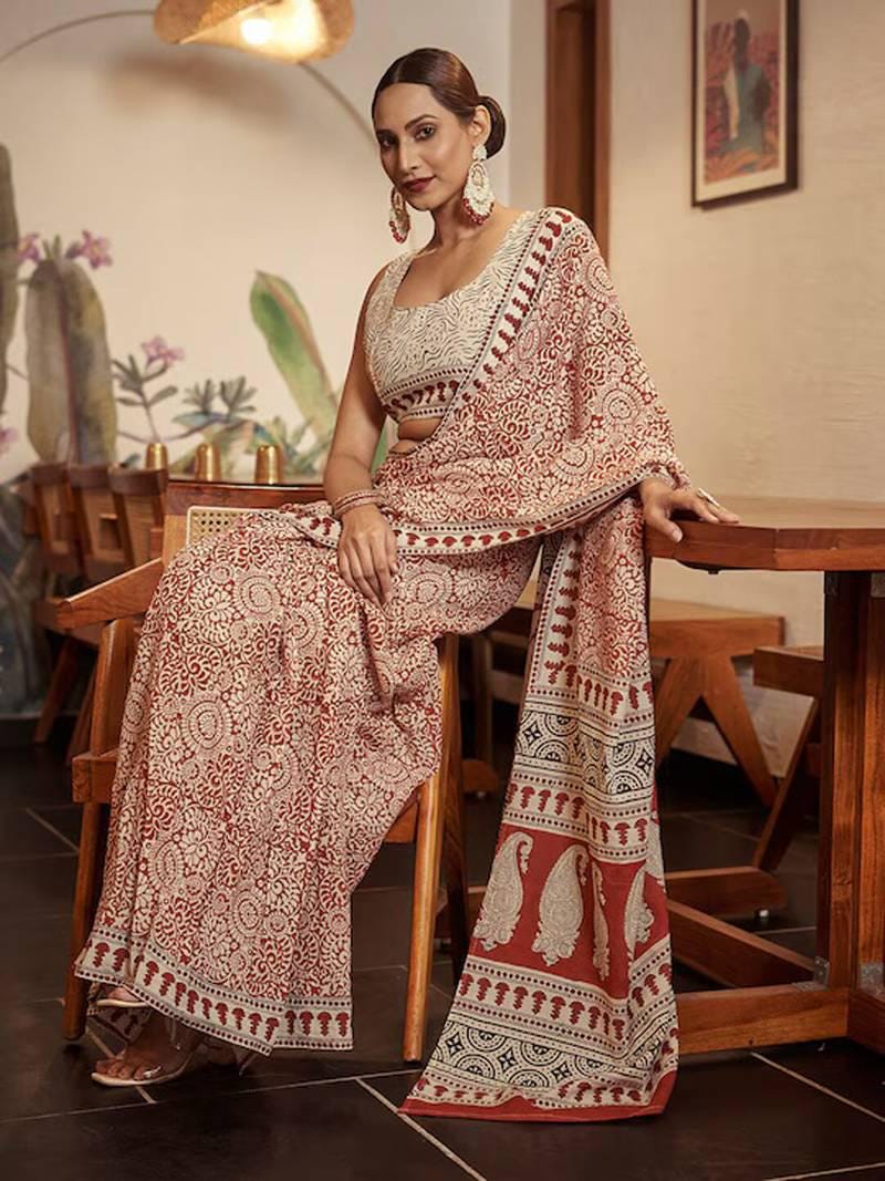 Handcrafted Jaipuri Block Print Mulmul Cotton Saree