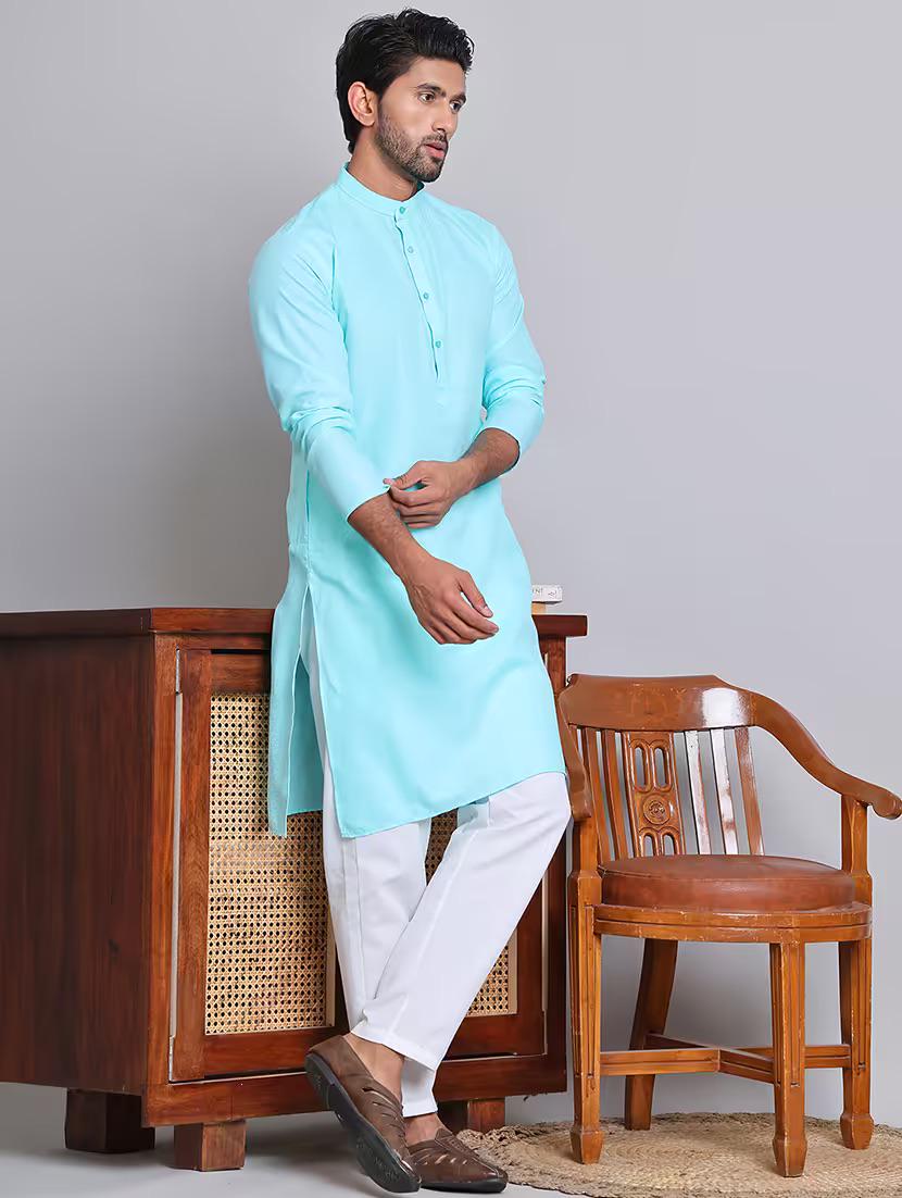 Men’s Light Blue Cotton Kurta Set
