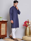 Men’s Navy Blue Solid Cotton Kurta Set