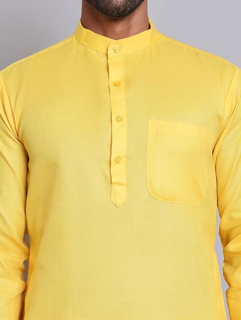 Men’s Yellow Solid Cotton Kurta Set