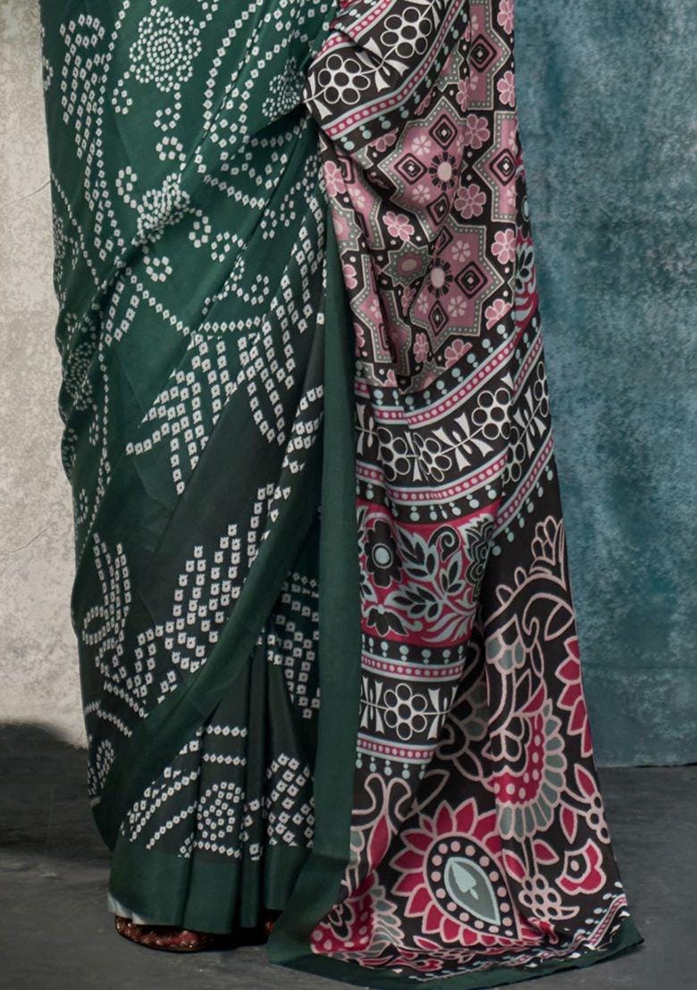 Green Printed Crepe Saree: Lightweight Elegant Ethnic Wear