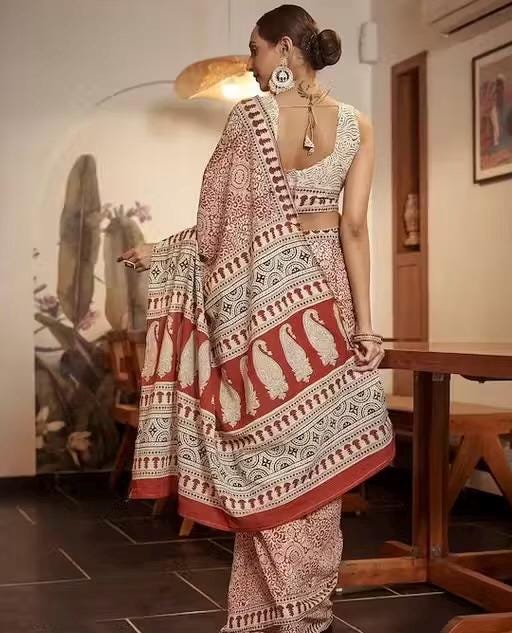 Handcrafted Jaipuri Block Print Mulmul Cotton Saree