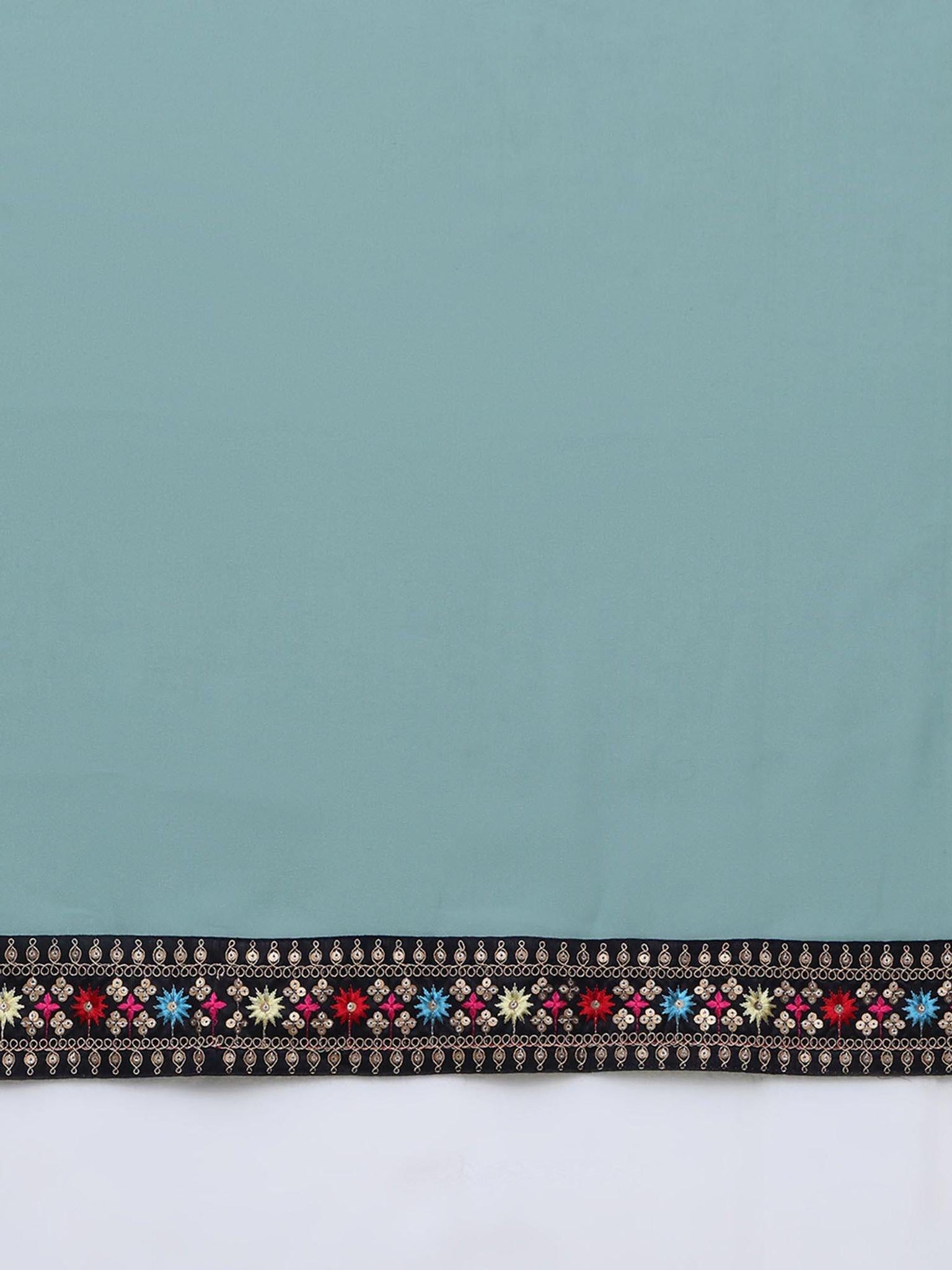 Aqua Blue Georgette Saree with Embroidered Sequined Border | Party Wear Saree | Elegant  Ethnic Saree | Soft Drape Saree