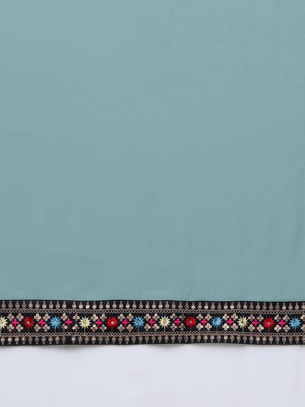 Aqua Blue Georgette Saree with Embroidered Sequined Border | Party Wear Saree | Elegant  Ethnic Saree | Soft Drape Saree