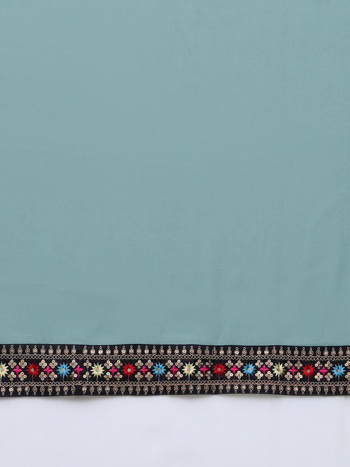 Aqua Blue Georgette Saree with Embroidered Sequined Border | Party Wear Saree | Elegant  Ethnic Saree | Soft Drape Saree