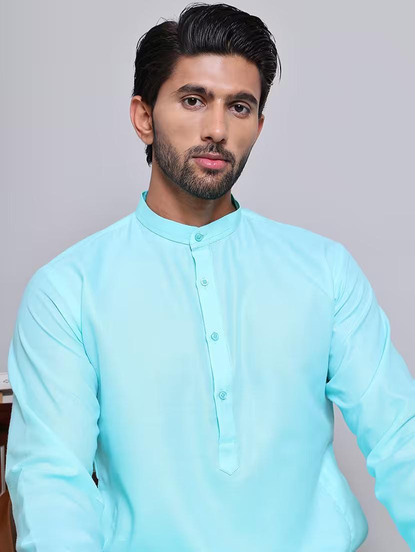 Men’s Light Blue Cotton Kurta Set