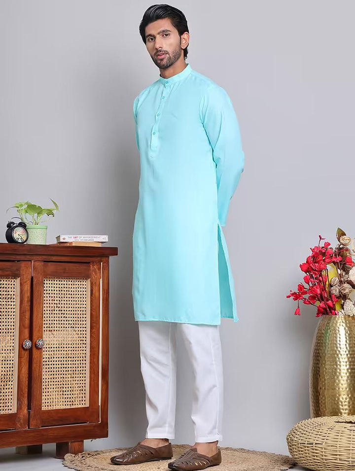 Men’s Light Blue Cotton Kurta Set