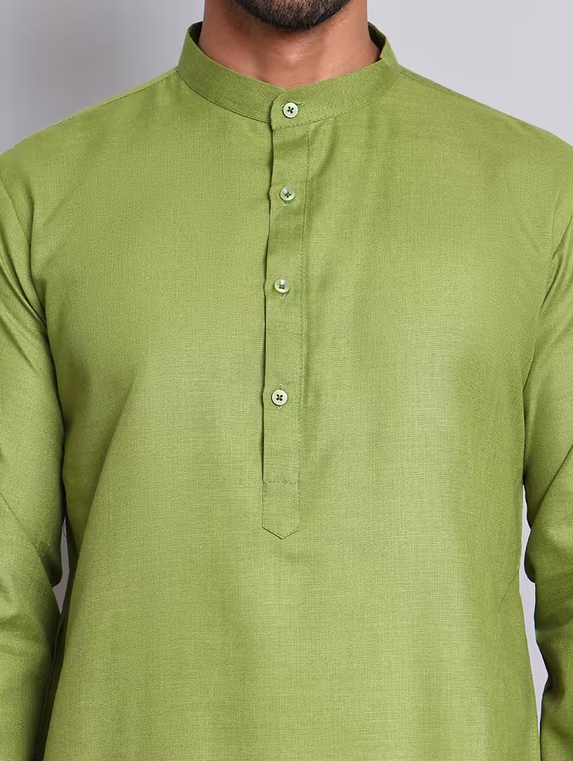 Men’s Green Solid Cotton Kurta Set