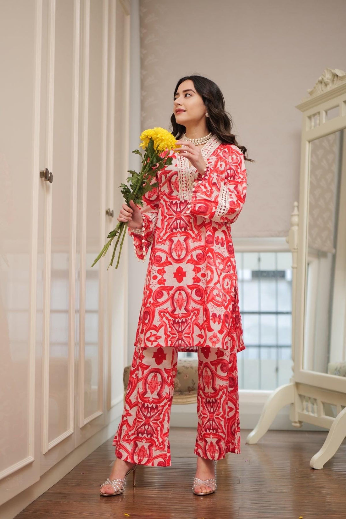 Red  Kurta Pants Set | Elegant Cotton Co-ord | Handcrafted Indian Kurta