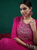 Pink Leheriya Printed Kurta | Georgette Straight Kurta with Zari Embroidery | Festive Indian Outfit | Marigold House